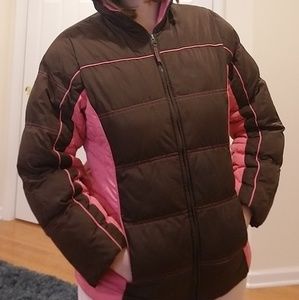 Brown/pink girls rothschild puffer coat